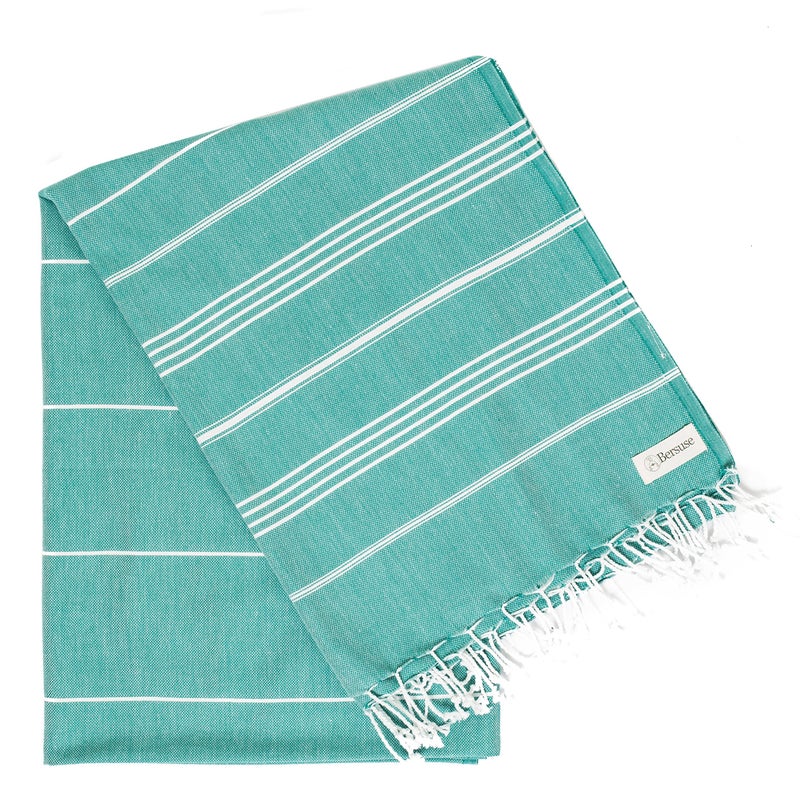 Bersuse Towels Anatolia XL Beach Blanket Throw Blanket Turkish Towel 100% Cotton Extra-Large Quick-Dry Lightweight Premium Peshtemal Towel - 61x82 Inches, Teal - Image 4